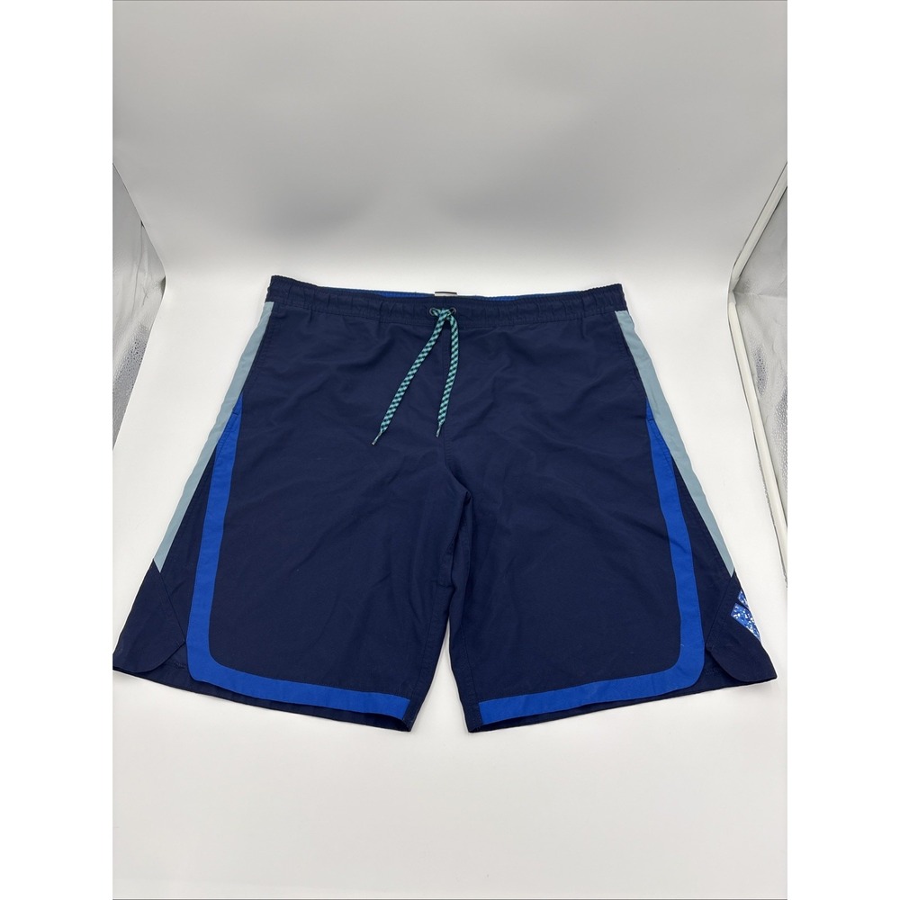 Nike Men's Size Large Spellout Swim Trunks Blue Teal Lined Swoosh
